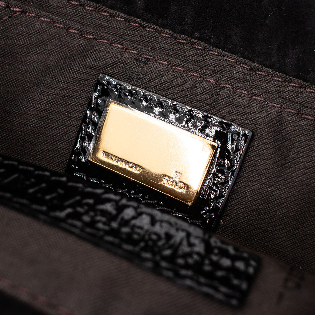 FENDI Patent Black Leather Clutch Handbag