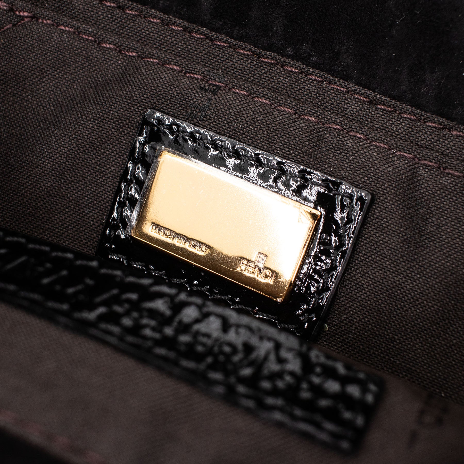 FENDI Patent Black Leather Clutch Handbag