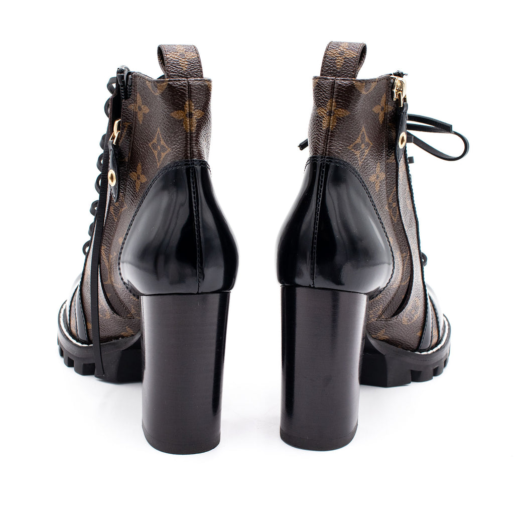 Louis Vuitton Star Trail Ankle Monogram Canvas Leather Heel Boots