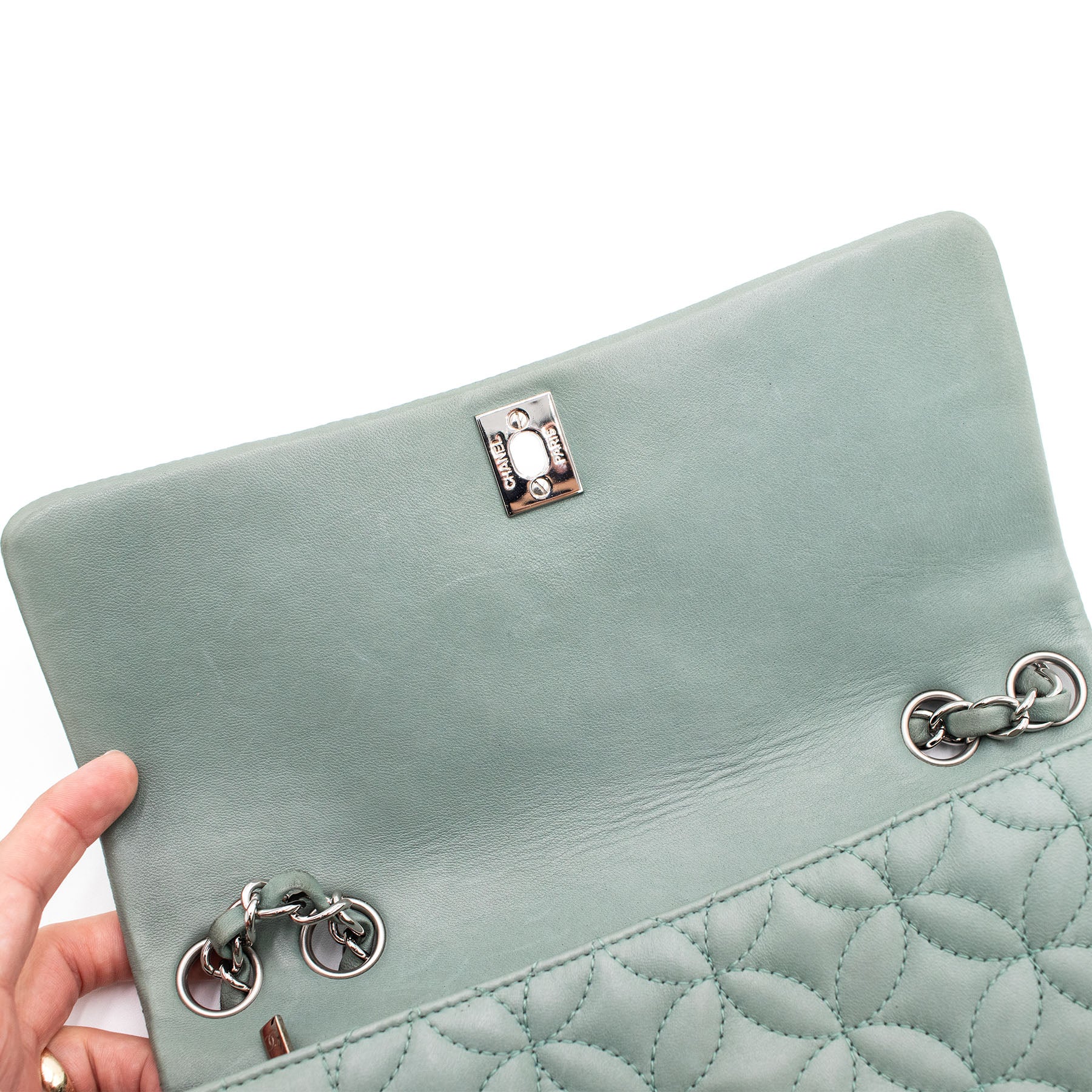 Chanel Lambskin Lady Quilted Graphic Single Flap Mint Color Handbag