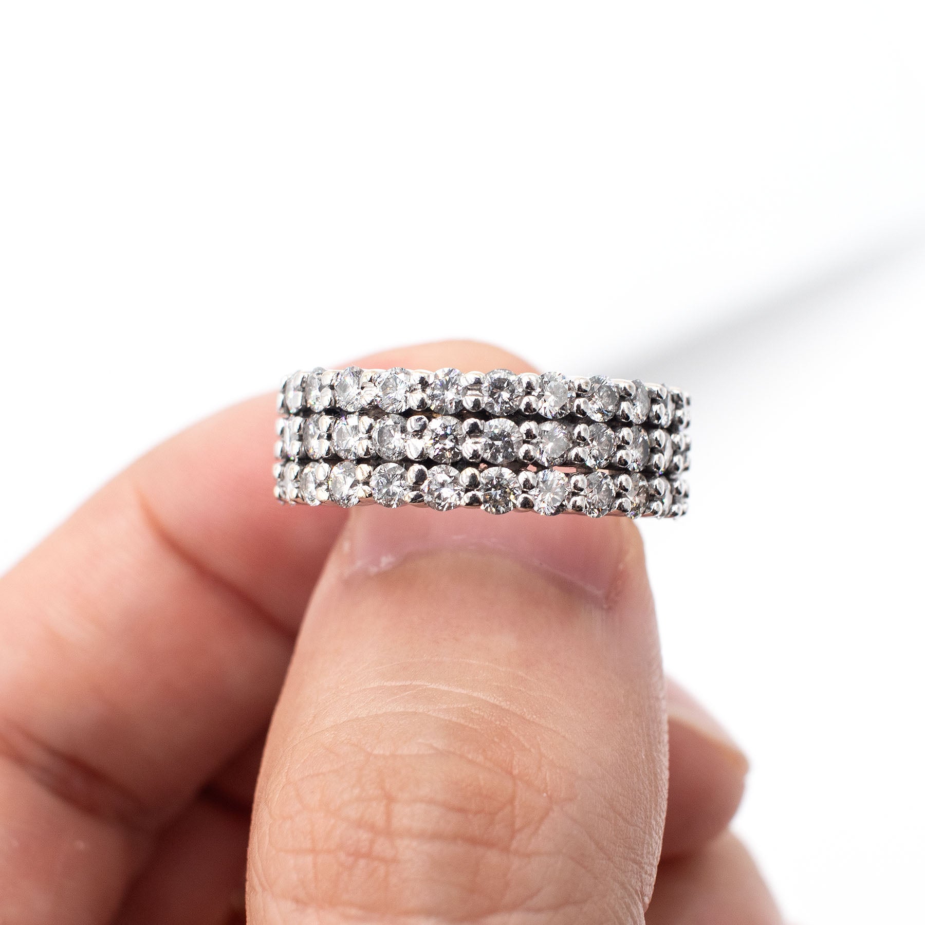 18k White Gold Three Row Diamond Halfway Wedding Band