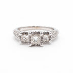 14k White Gold 1.60ctw Princess Cut Three Stone Diamond Pave Ring