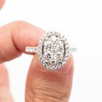 14k White Gold Round Cut Diamond Pave Halo Oval Ring