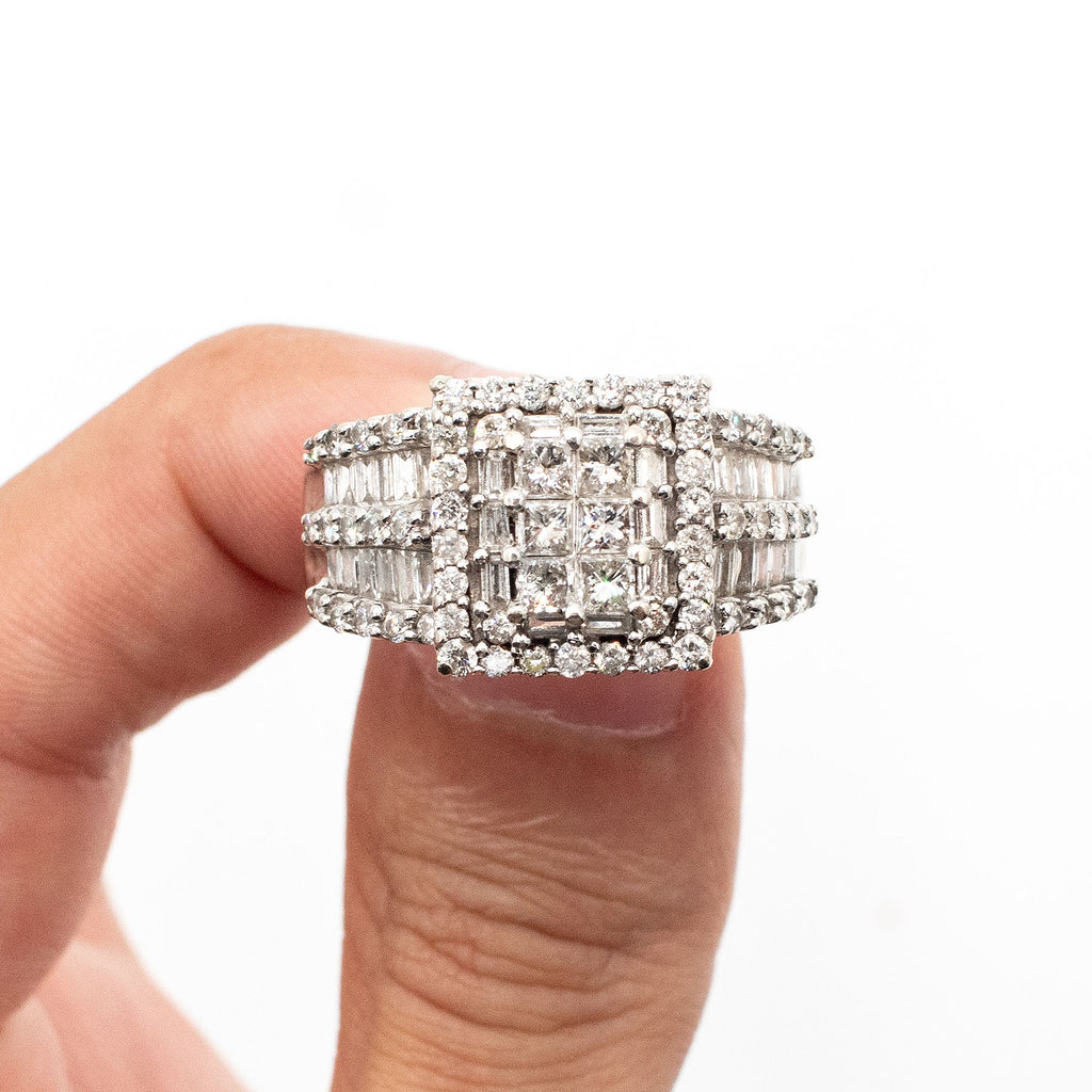 14k White Gold Multi Diamond Pave Engagement Ring