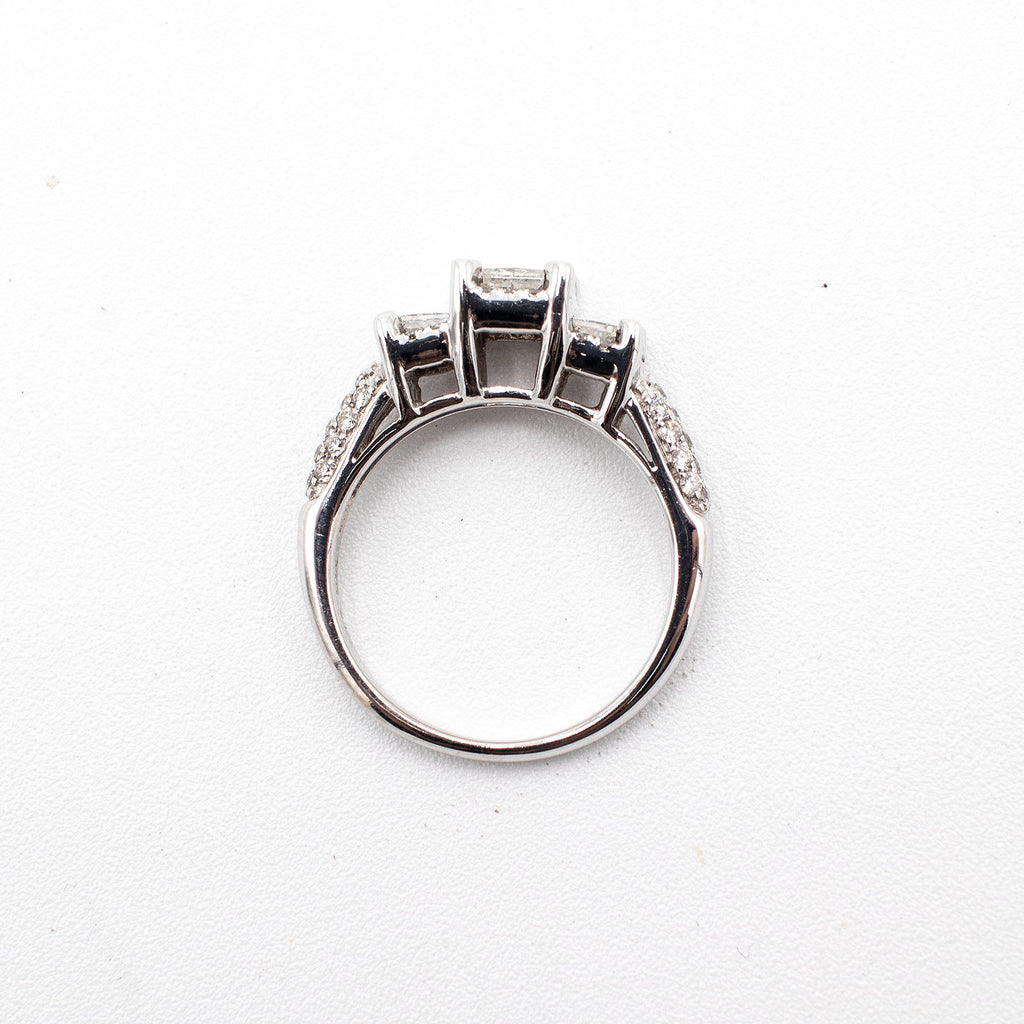14k White Gold 1.60ctw Princess Cut Three Stone Diamond Pave Ring