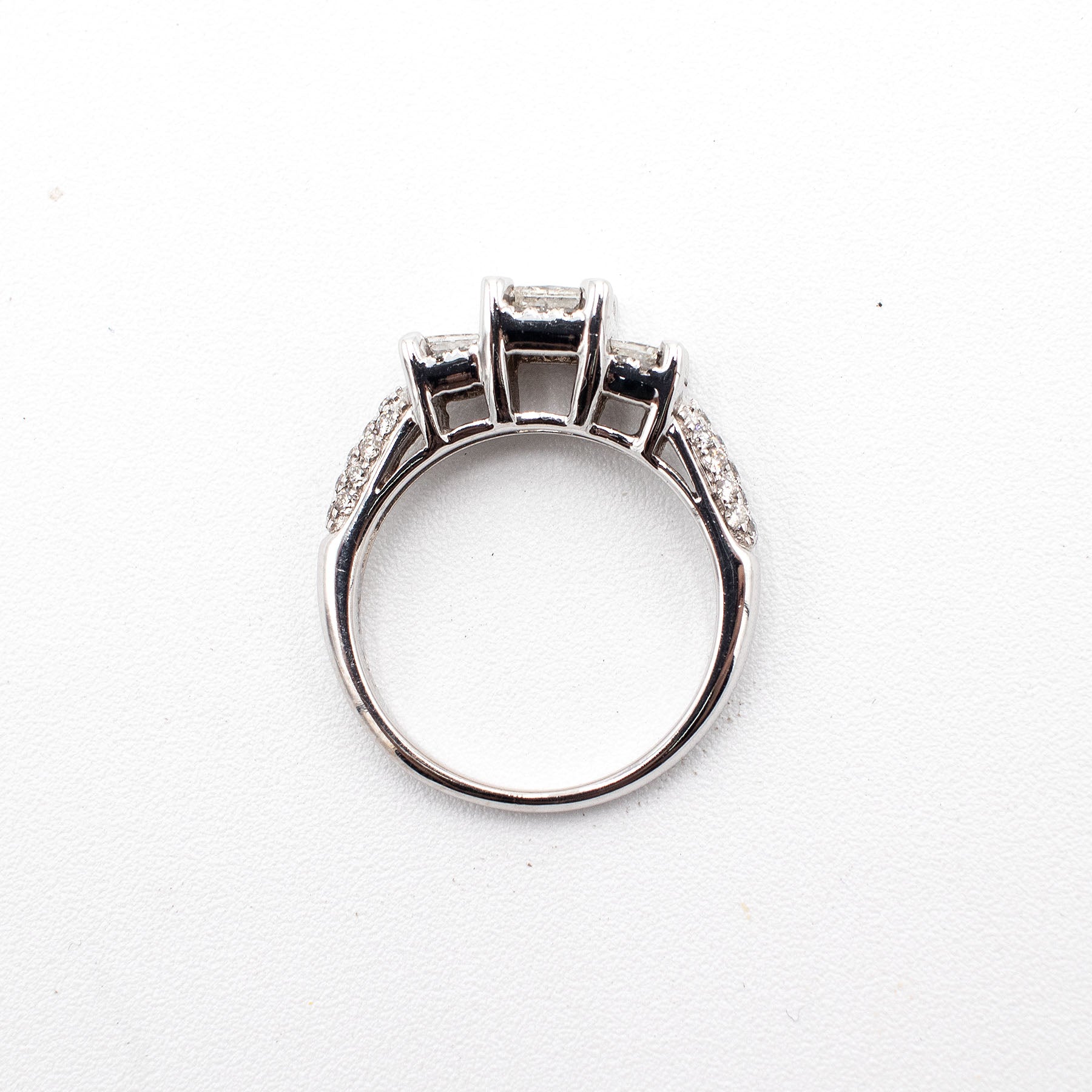 14k White Gold 1.60ctw Princess Cut Three Stone Diamond Pave Ring