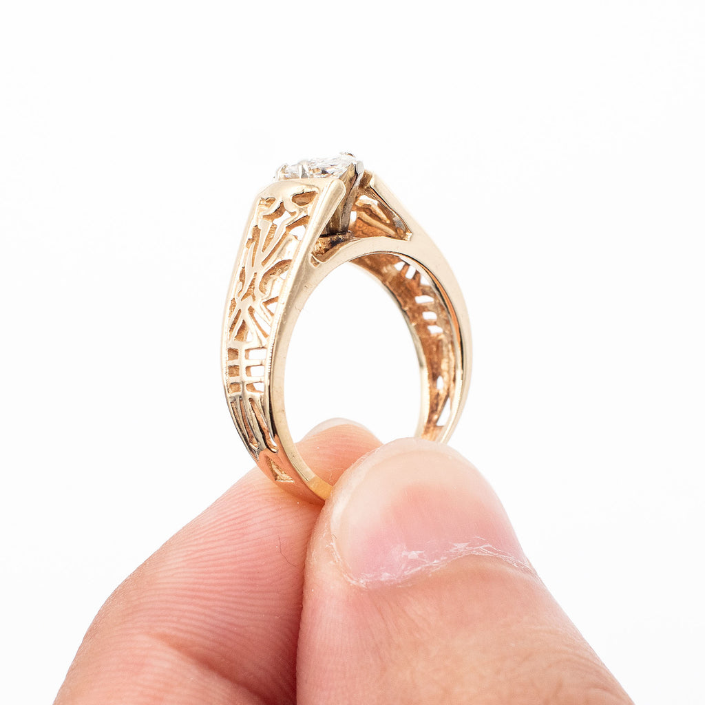 14k Yellow Gold 0.30ctw Marquise Cut Open Work Antique Ring