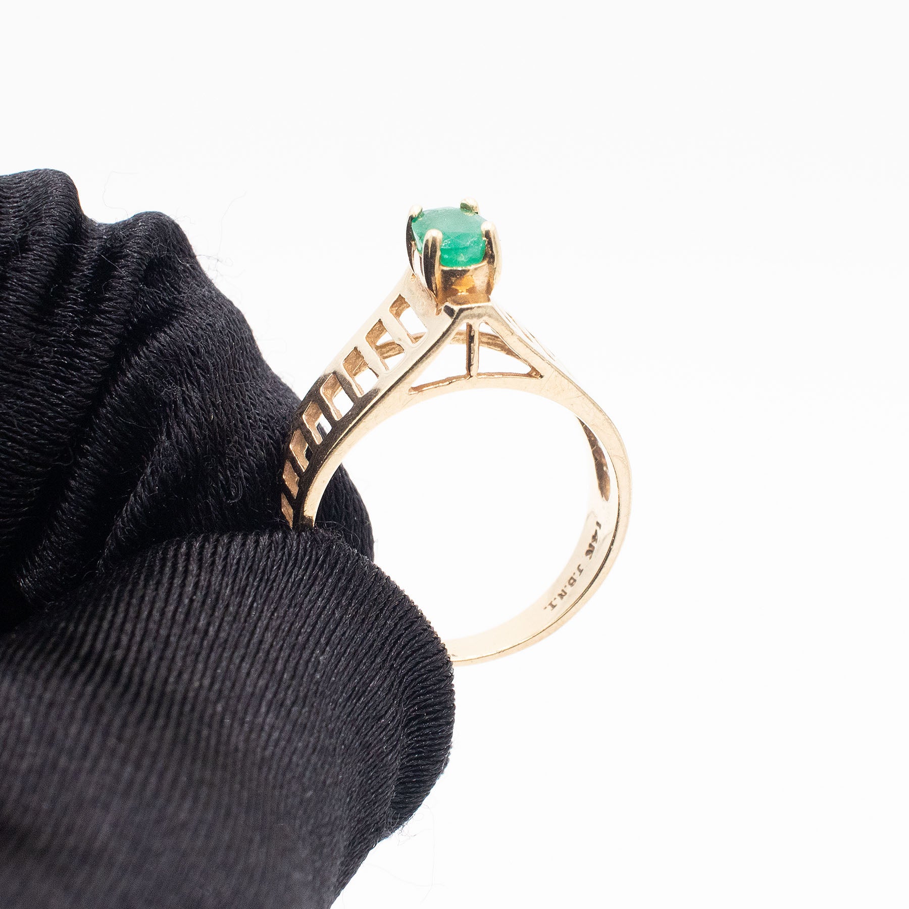 14k Yellow Gold Oval Cut Emerald Open Work Ring