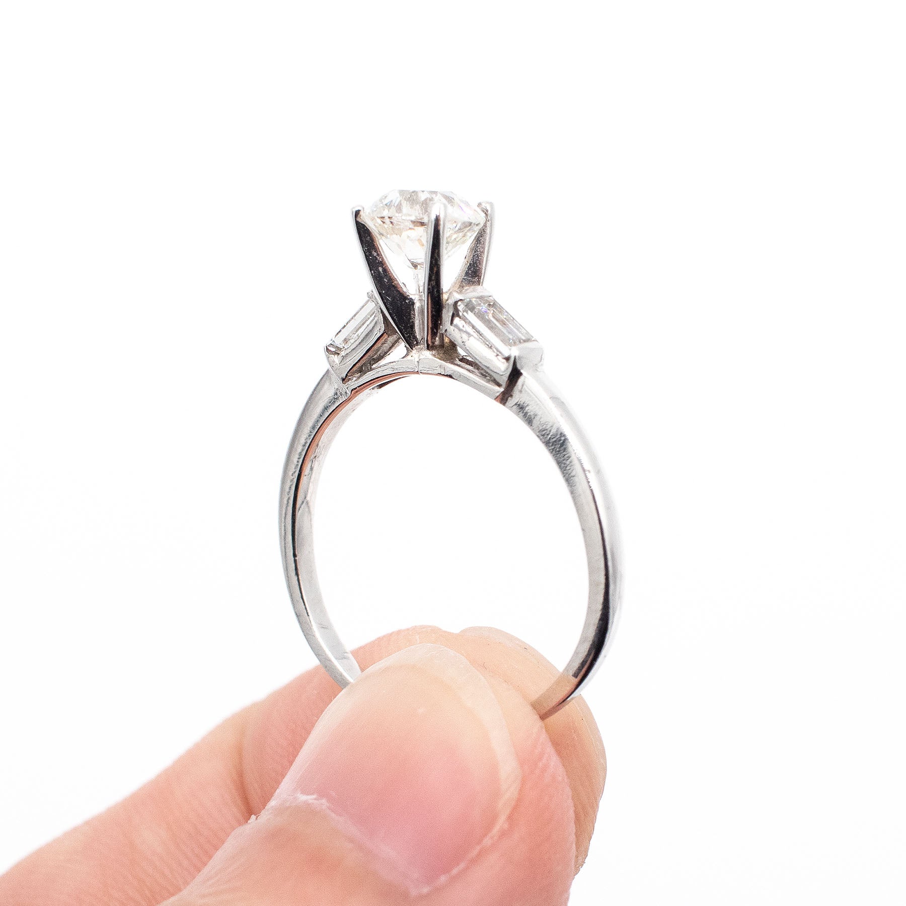 14k White Gold Old European Cut Round Diamond Engagement Ring