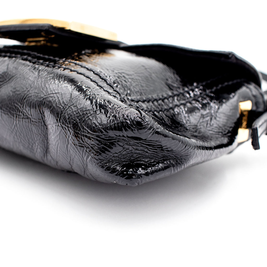 FENDI Patent Black Leather Clutch Handbag