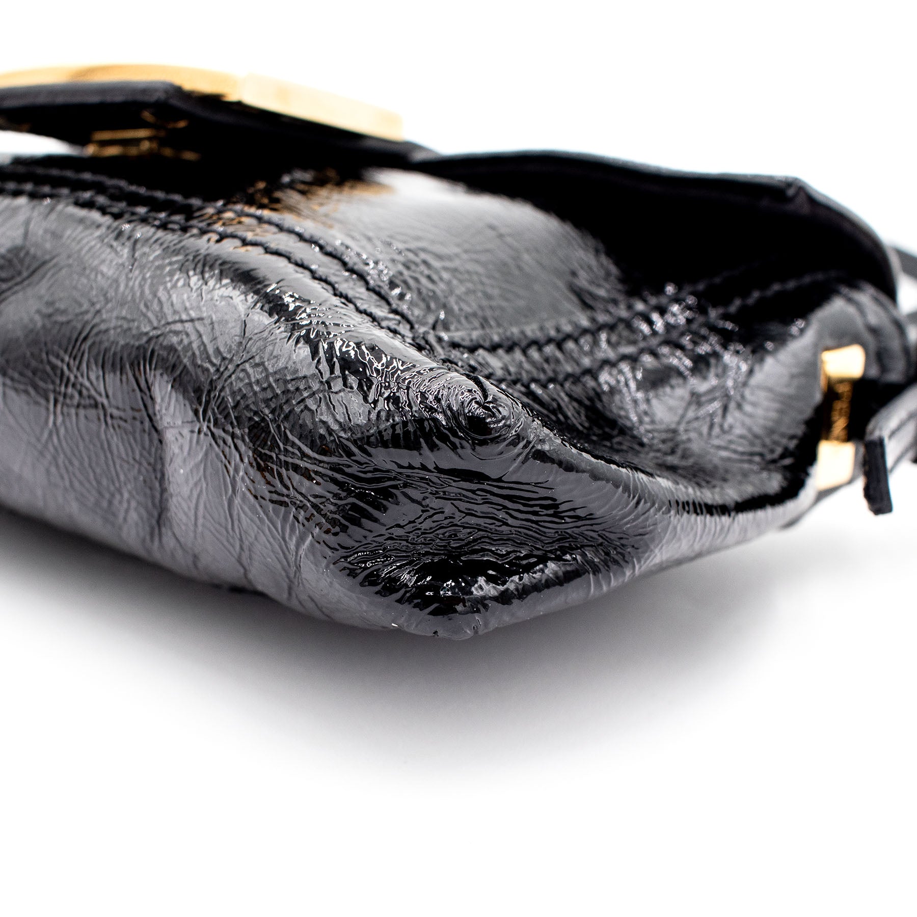 FENDI Patent Black Leather Clutch Handbag