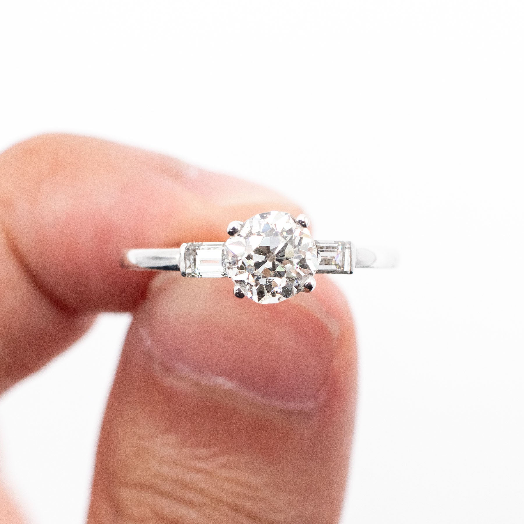 14k White Gold Old European Cut Round Diamond Engagement Ring