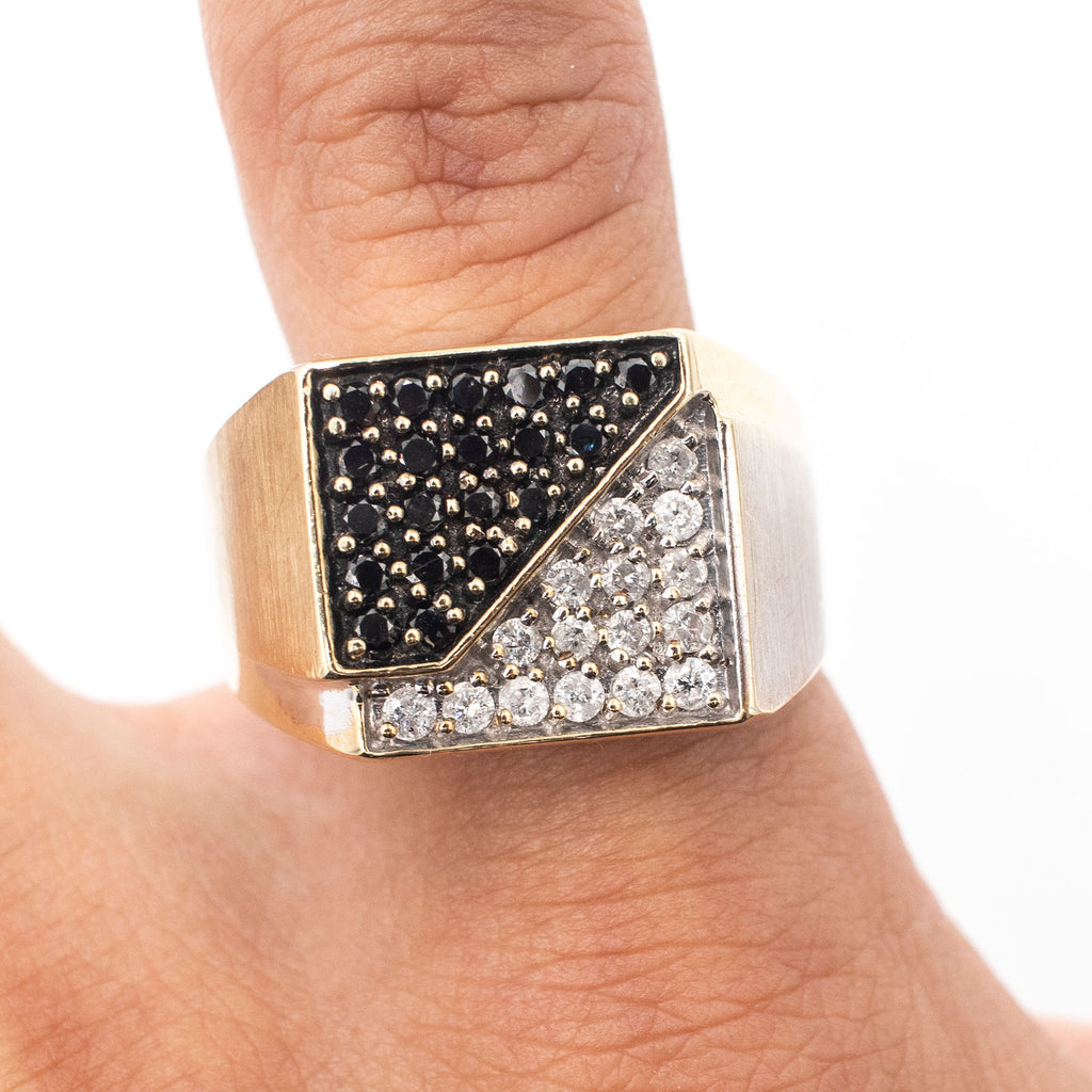 14k Yellow Gold Black & White Diamond Mens Ring