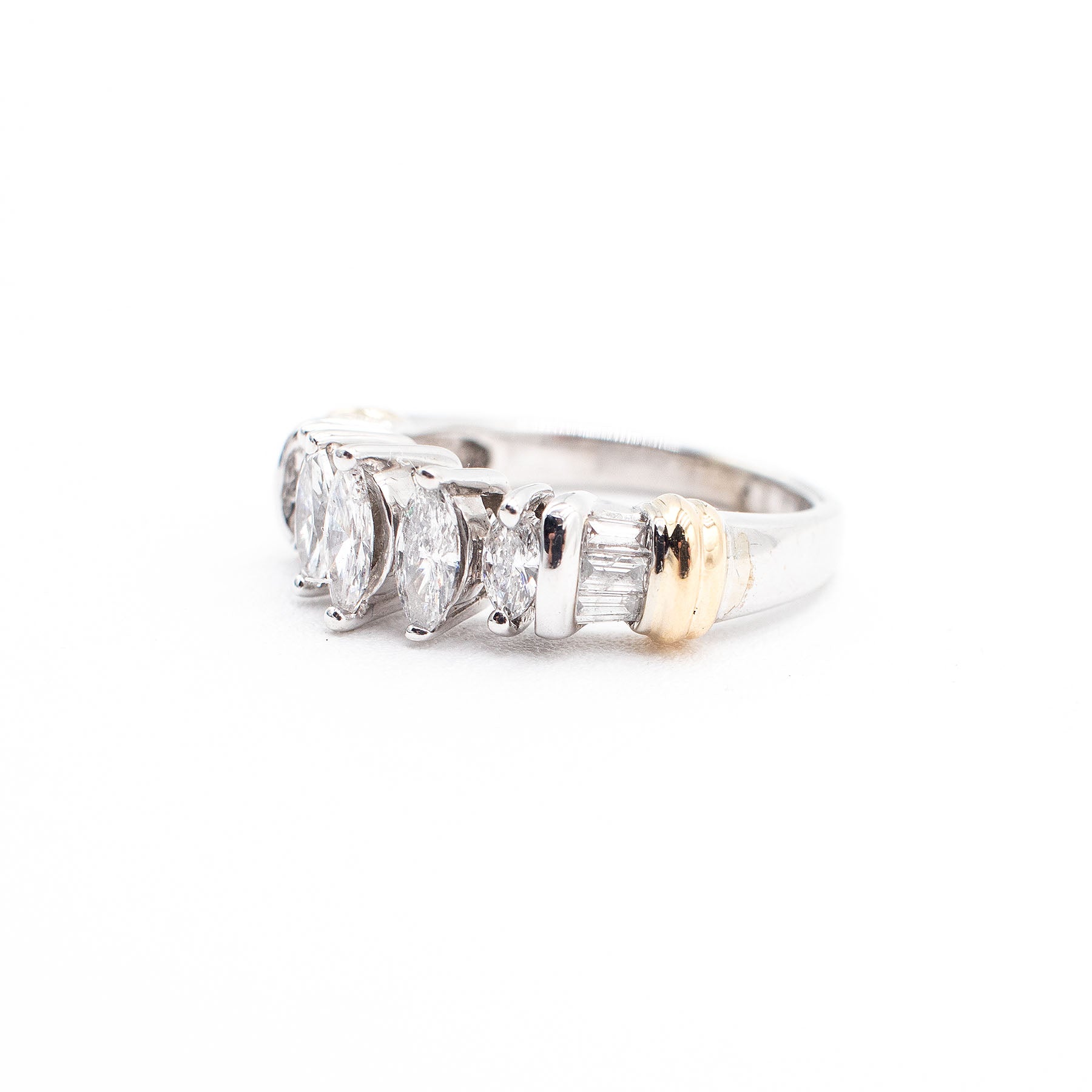 14k Two Tone Marquise Cut Diamond Five Stone Ring