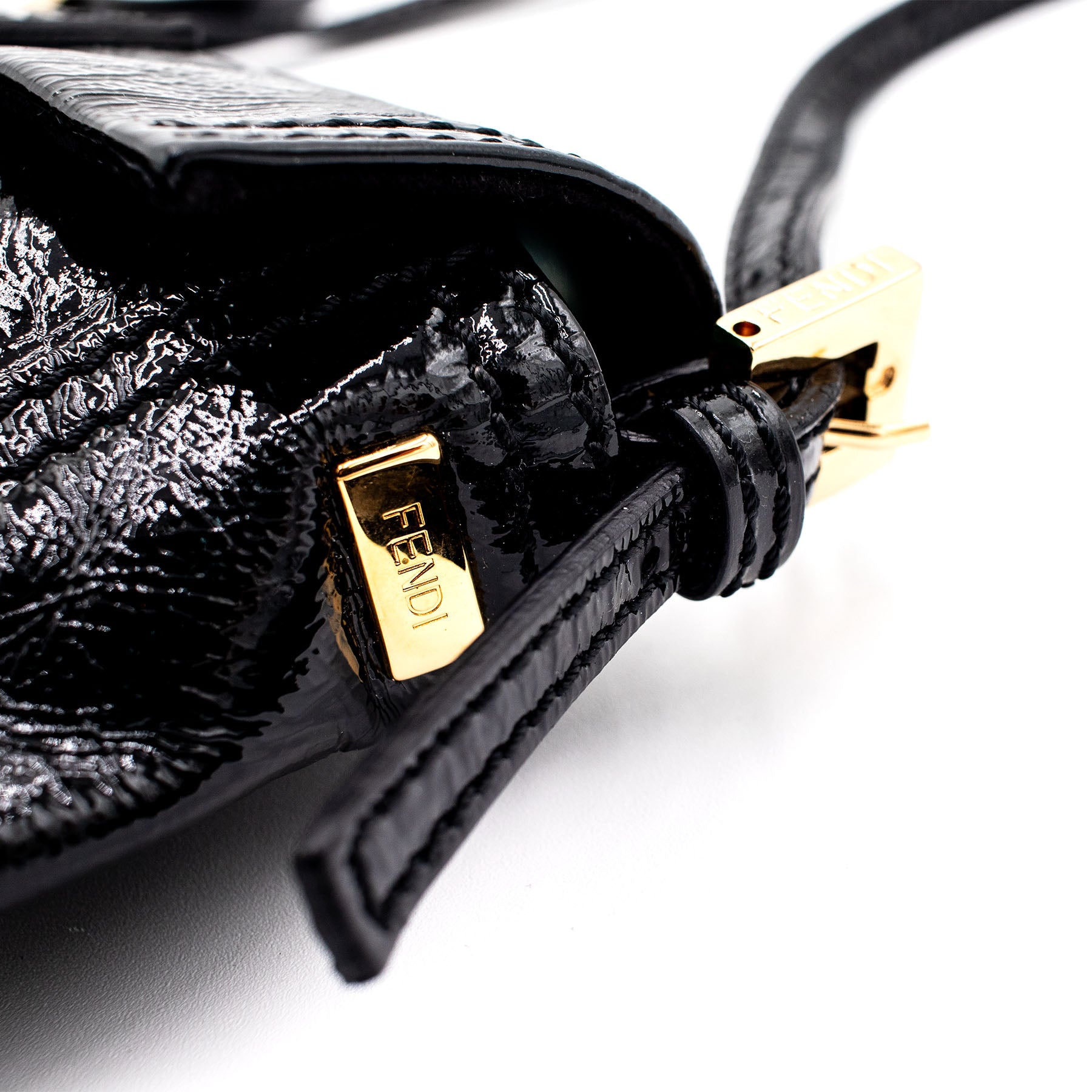 FENDI Patent Black Leather Clutch Handbag