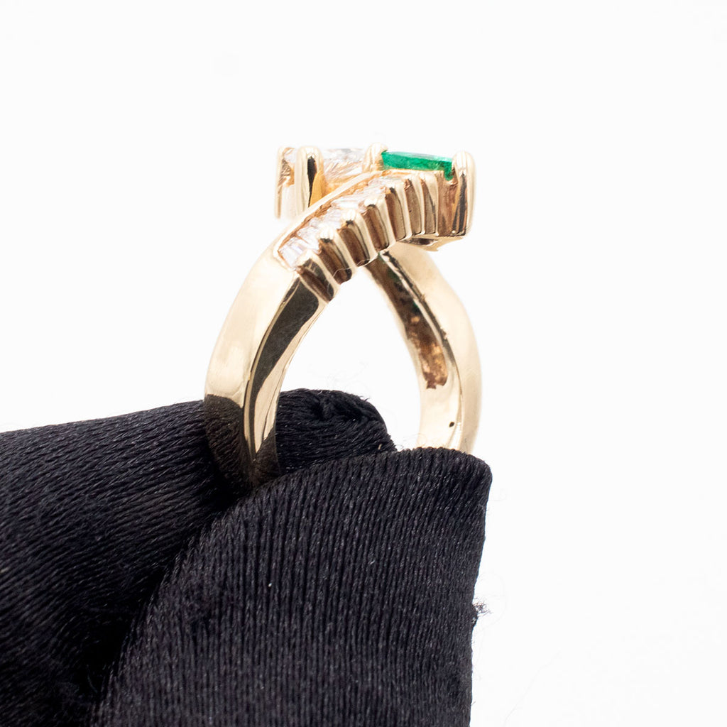 14k Yellow Gold Trillion Emerald & Diamond Overpass Ring