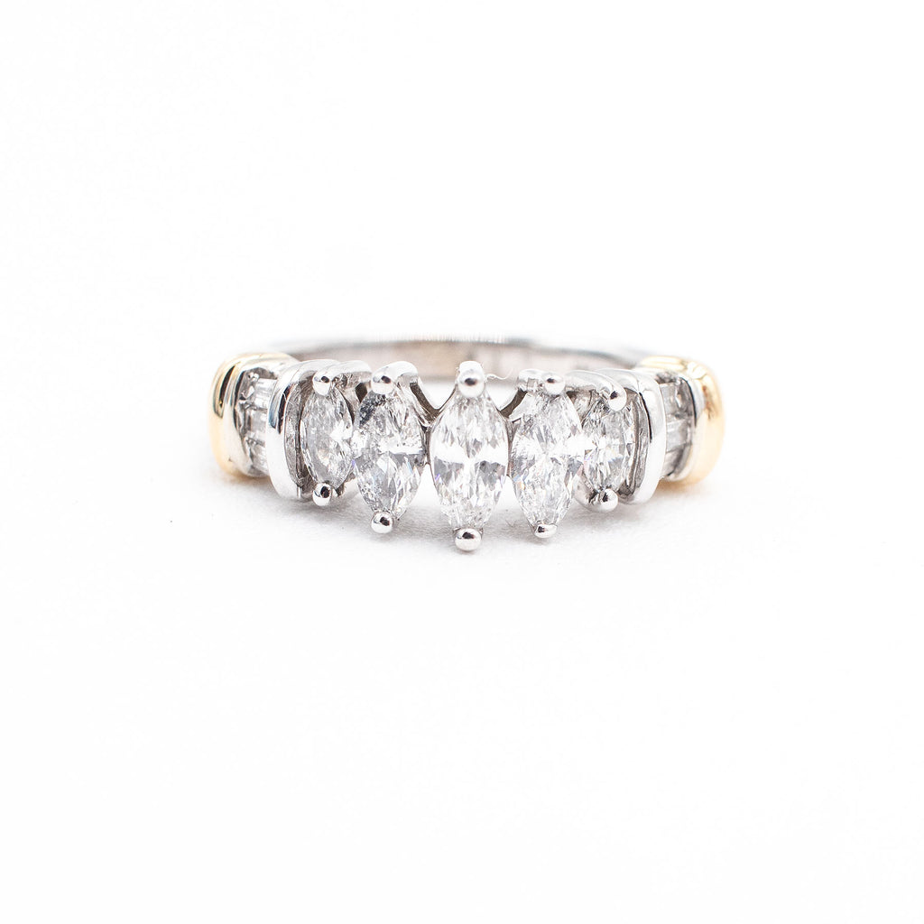 14k Two Tone Marquise Cut Diamond Five Stone Ring