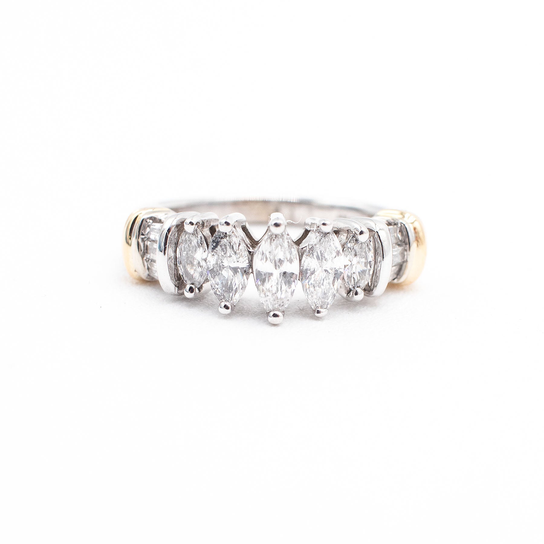 14k Two Tone Marquise Cut Diamond Five Stone Ring