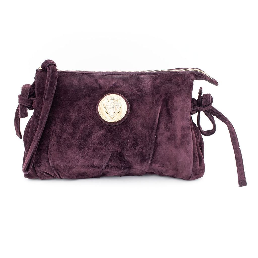 Gucci Hysteria Patent Grape Suede Clutch Handbag
