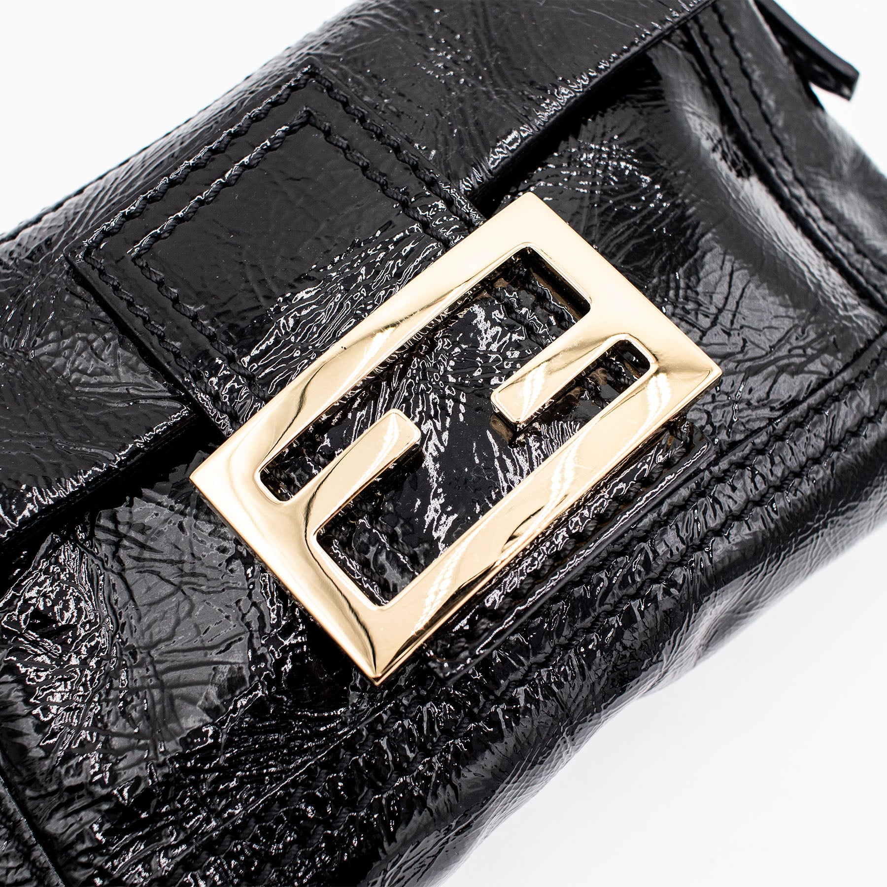 FENDI Patent Black Leather Clutch Handbag