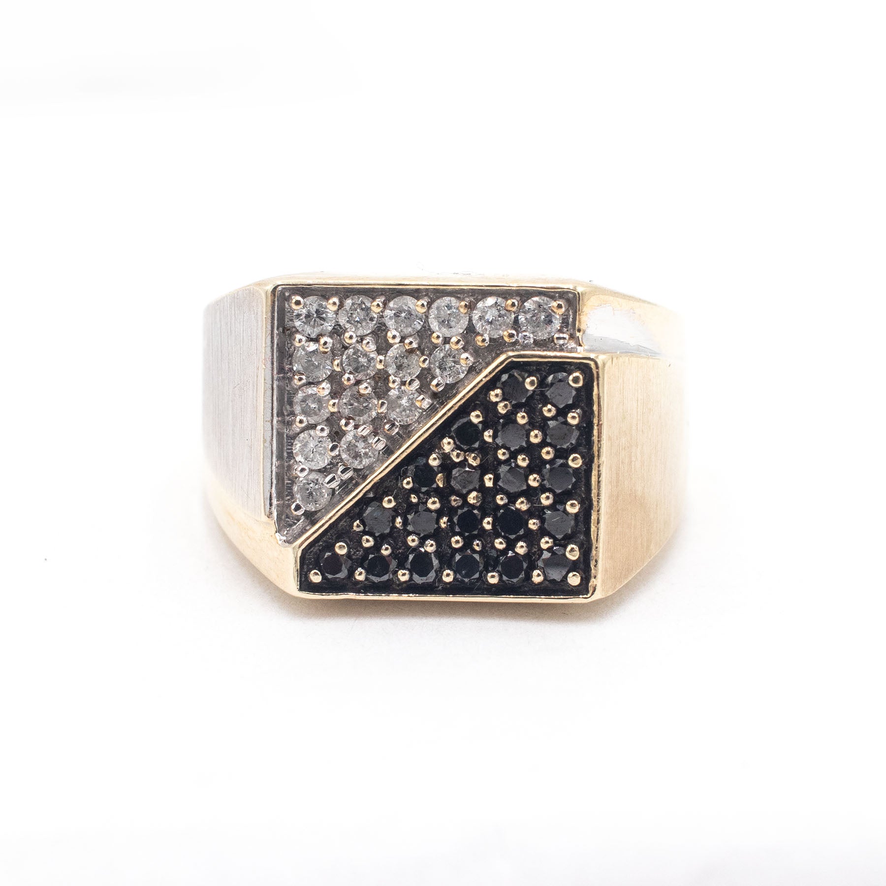 14k Yellow Gold Black & White Diamond Mens Ring