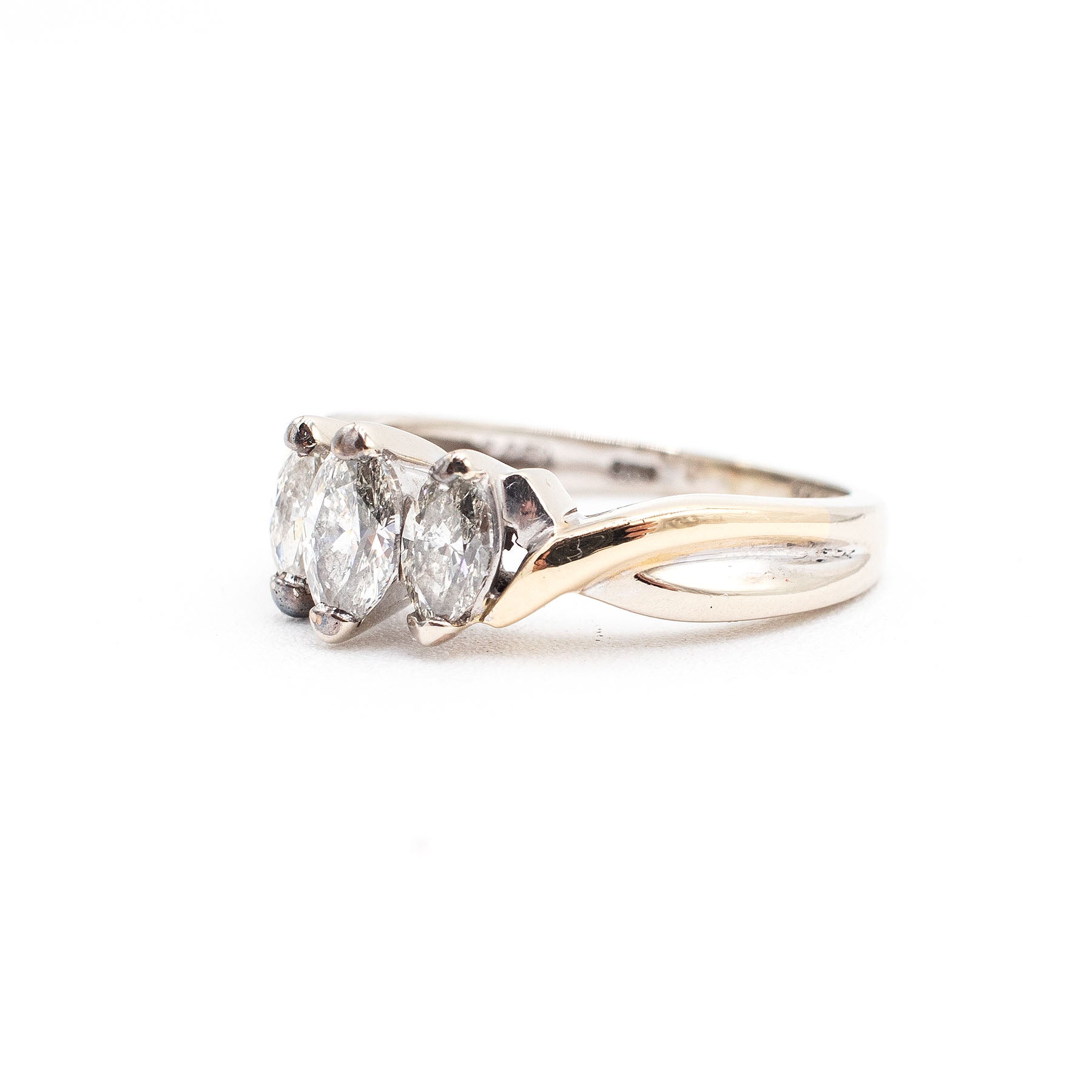 14k White Gold 1.05ctw Marquise Cut Triple Diamond Ring