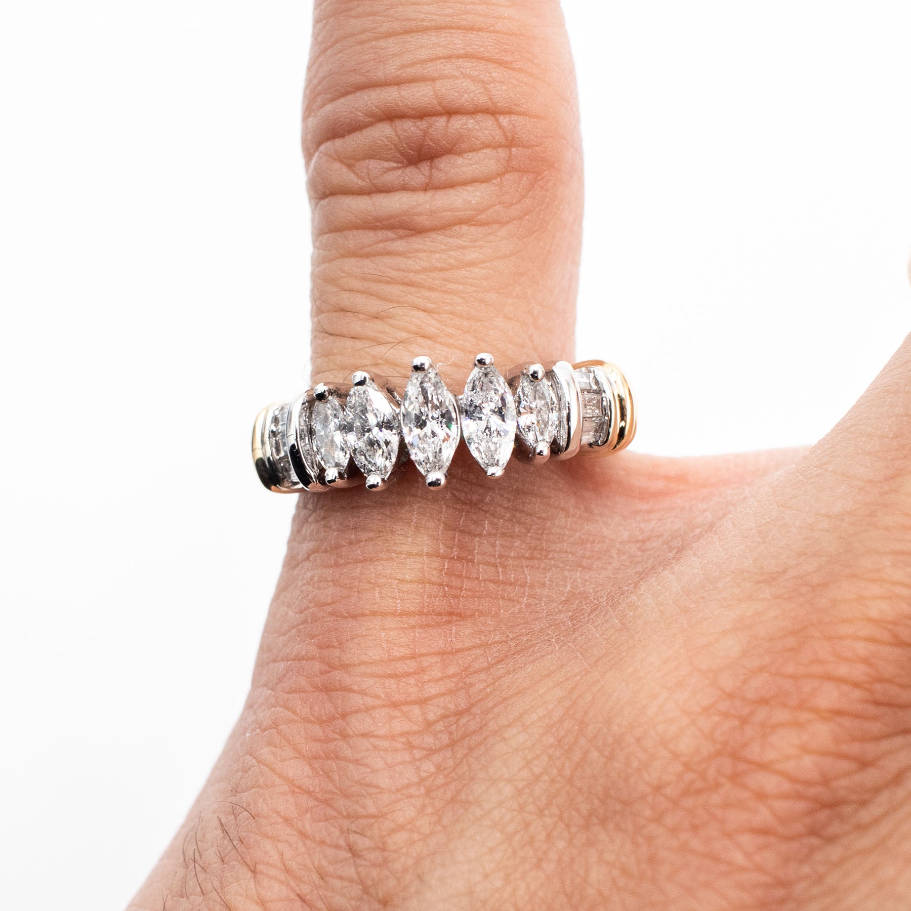 14k Two Tone Marquise Cut Diamond Five Stone Ring