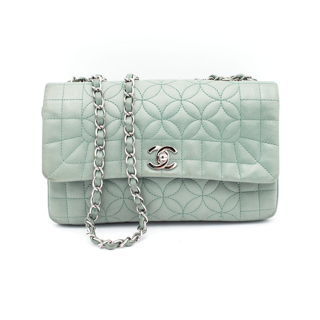 Chanel Lambskin Lady Quilted Graphic Single Flap Mint Color Handbag