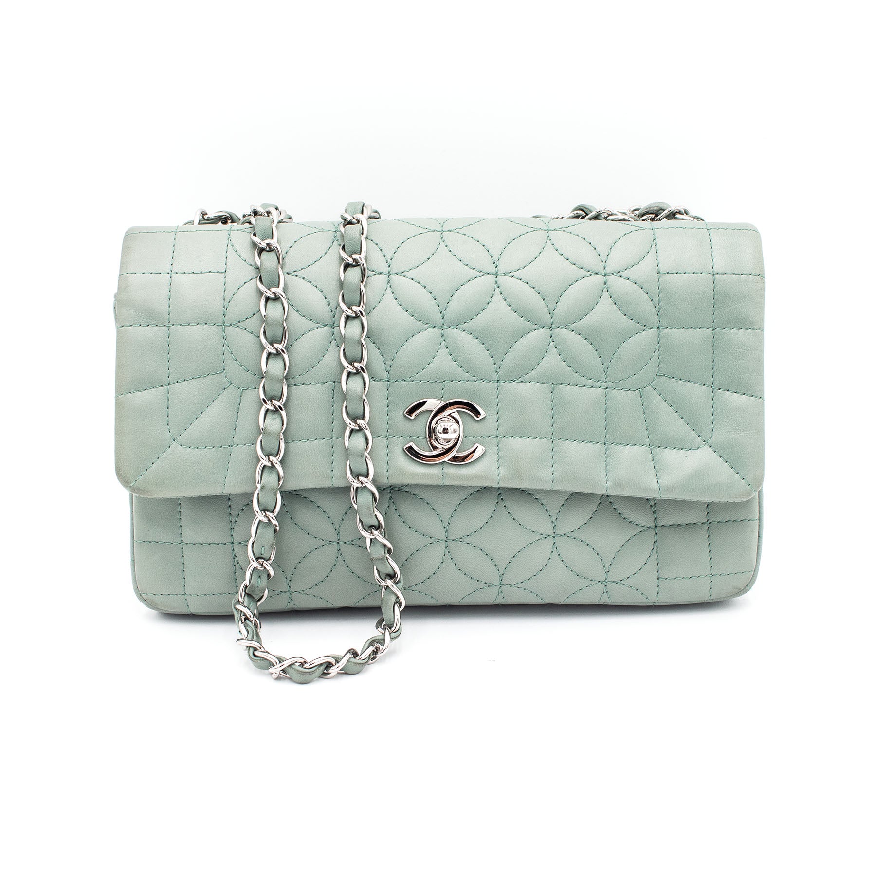 Chanel Lambskin Lady Quilted Graphic Single Flap Mint Color Handbag