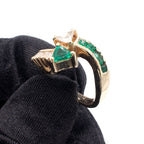 14k Yellow Gold Trillion Emerald & Diamond Overpass Ring