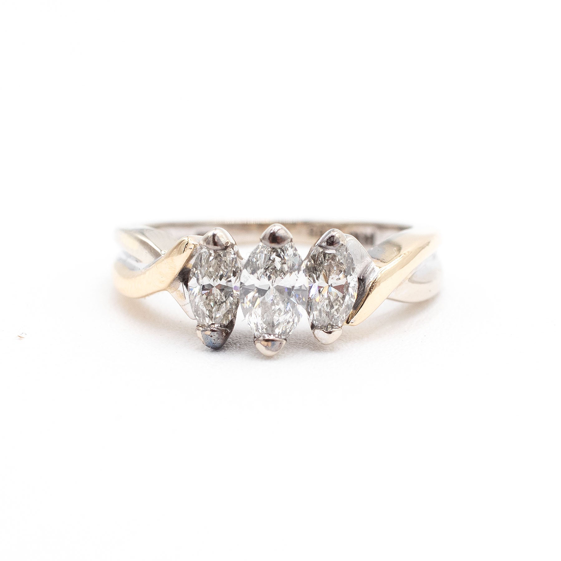 14k White Gold 1.05ctw Marquise Cut Triple Diamond Ring