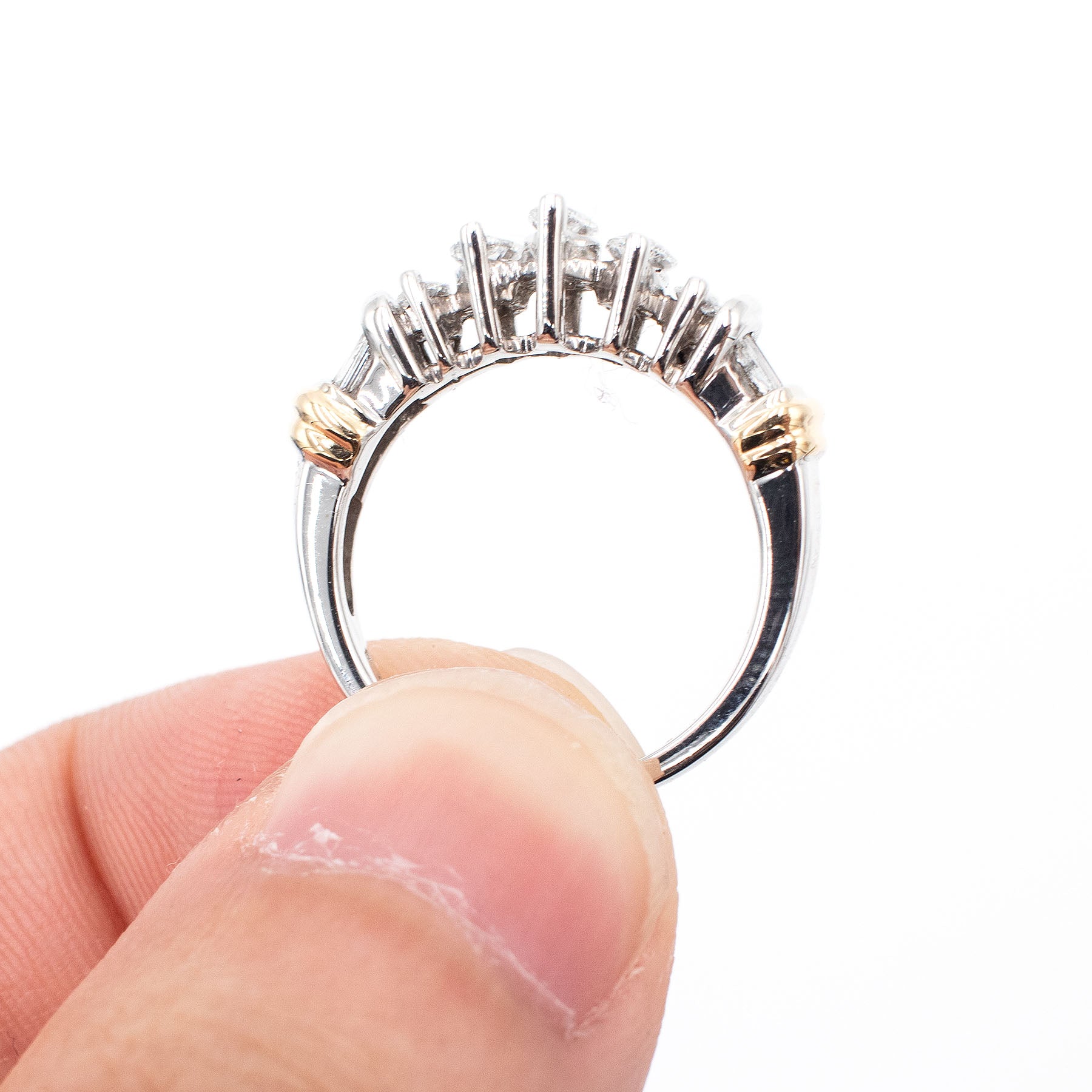 14k Two Tone Marquise Cut Diamond Five Stone Ring