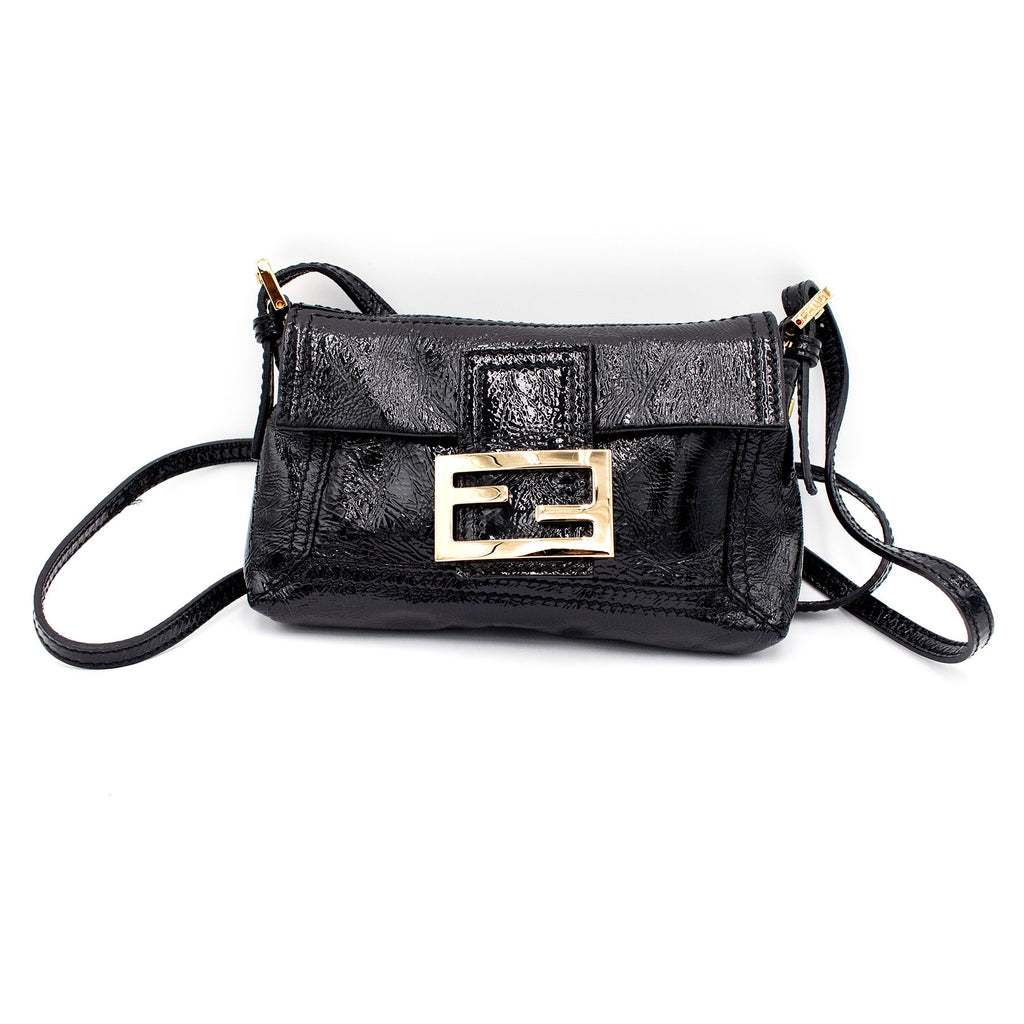 FENDI Patent Black Leather Clutch Handbag