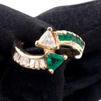14k Yellow Gold Trillion Emerald & Diamond Overpass Ring