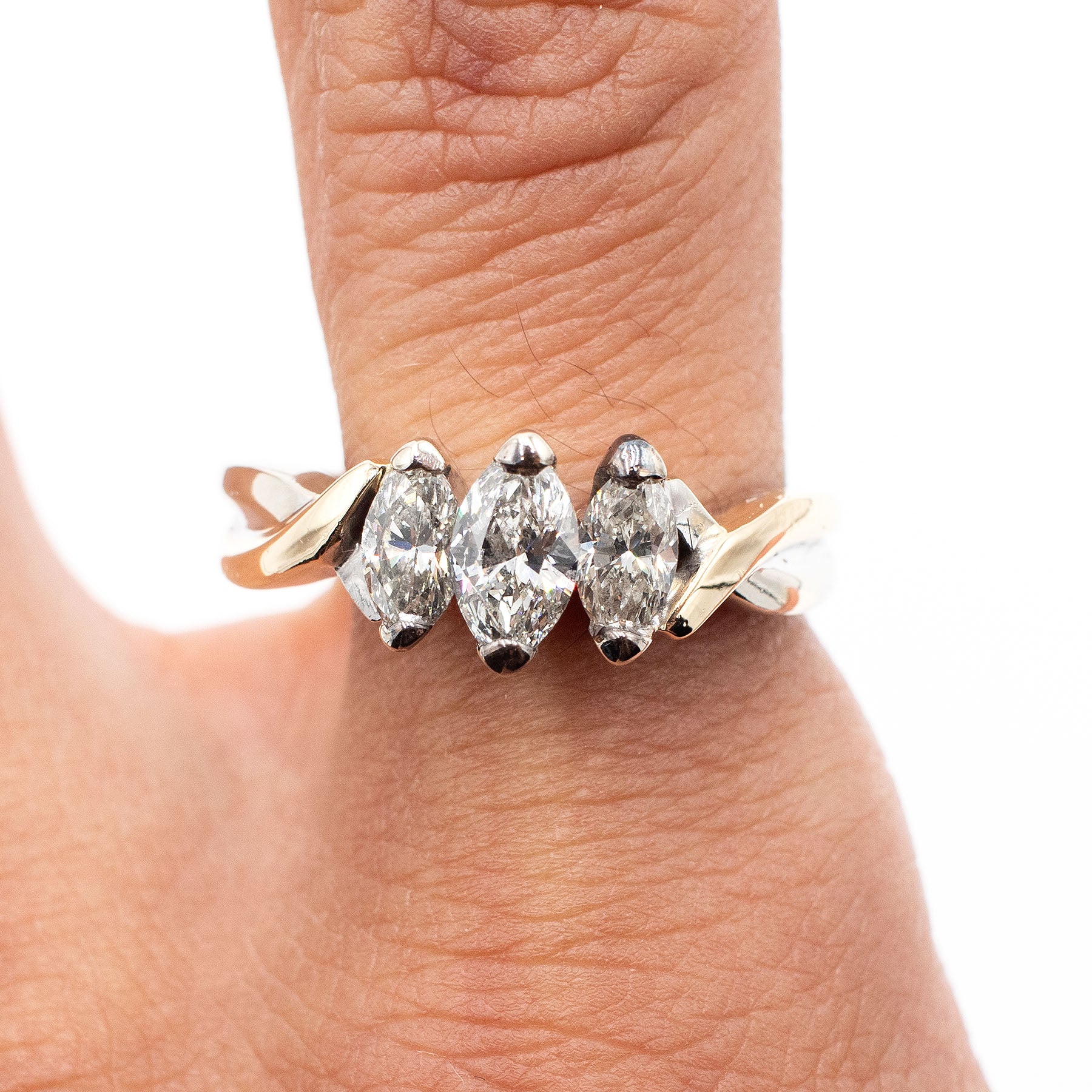 14k White Gold 1.05ctw Marquise Cut Triple Diamond Ring