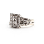 18k White Gold Cushion & Round Cut Pave Diamond Ring