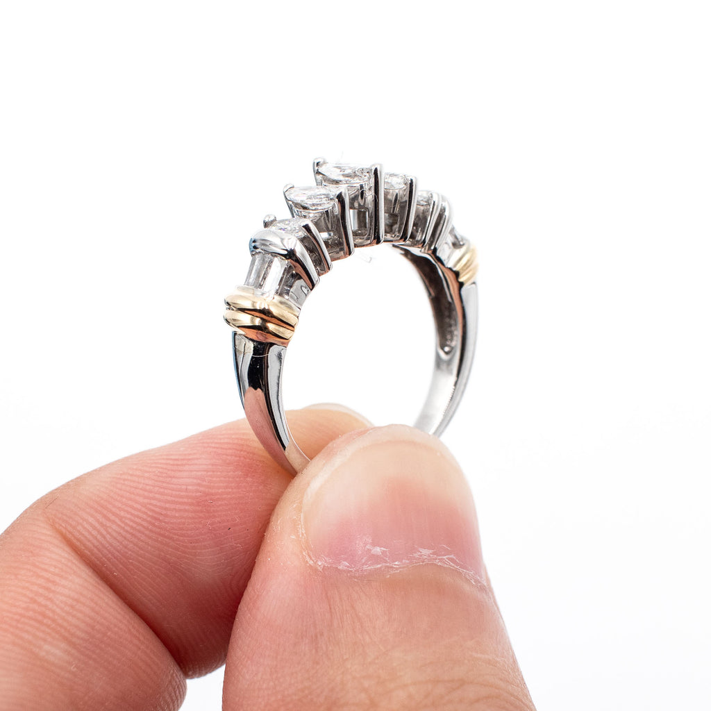 14k Two Tone Marquise Cut Diamond Five Stone Ring