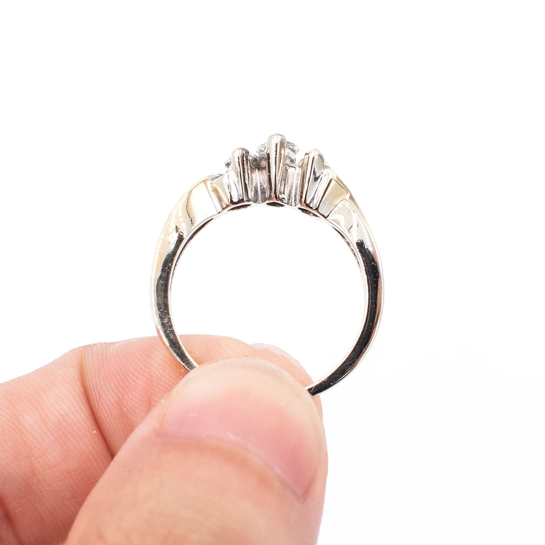 14k White Gold 1.05ctw Marquise Cut Triple Diamond Ring