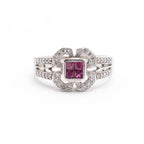 18k White Gold Ruby & Diamond Pave Clover Ring
