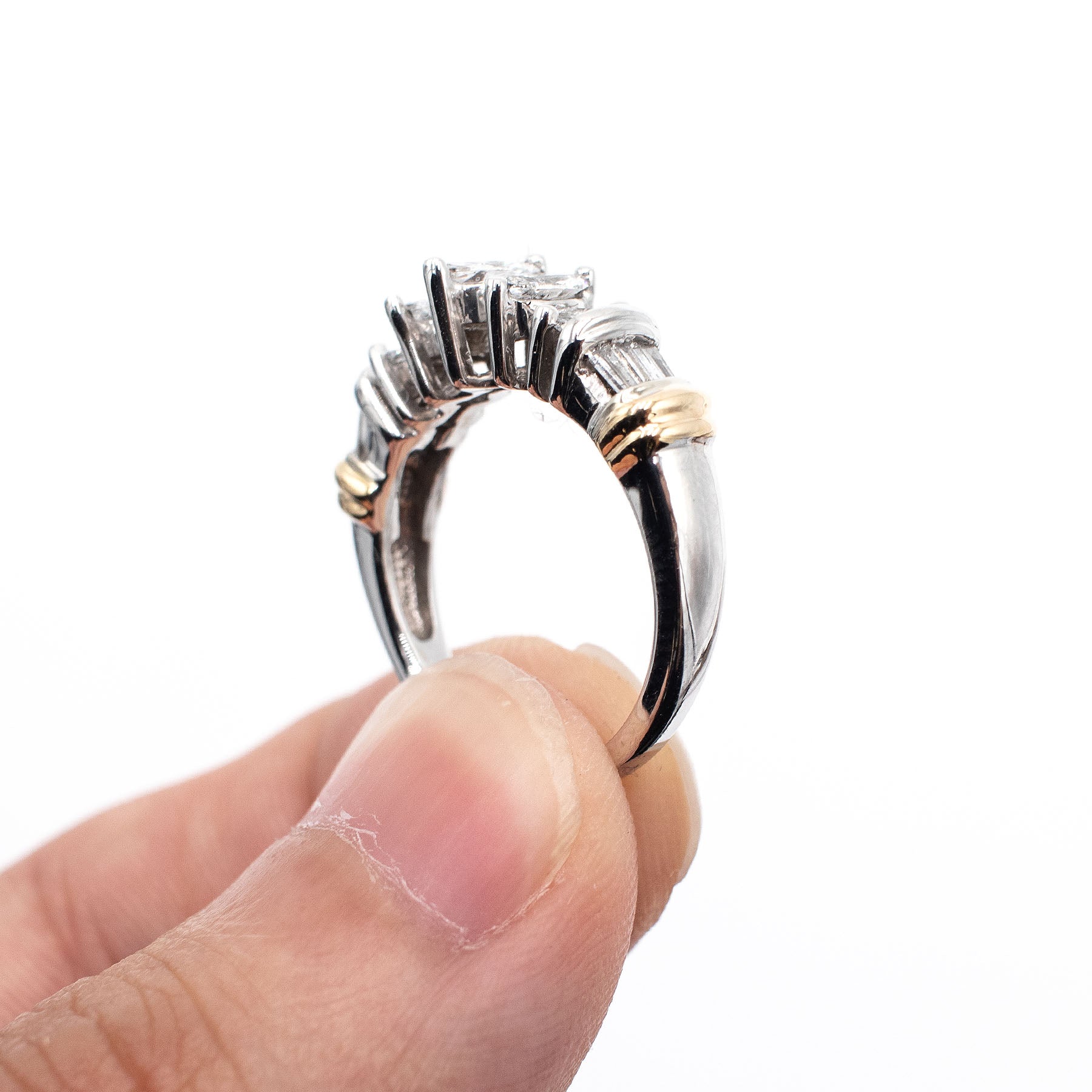 14k Two Tone Marquise Cut Diamond Five Stone Ring