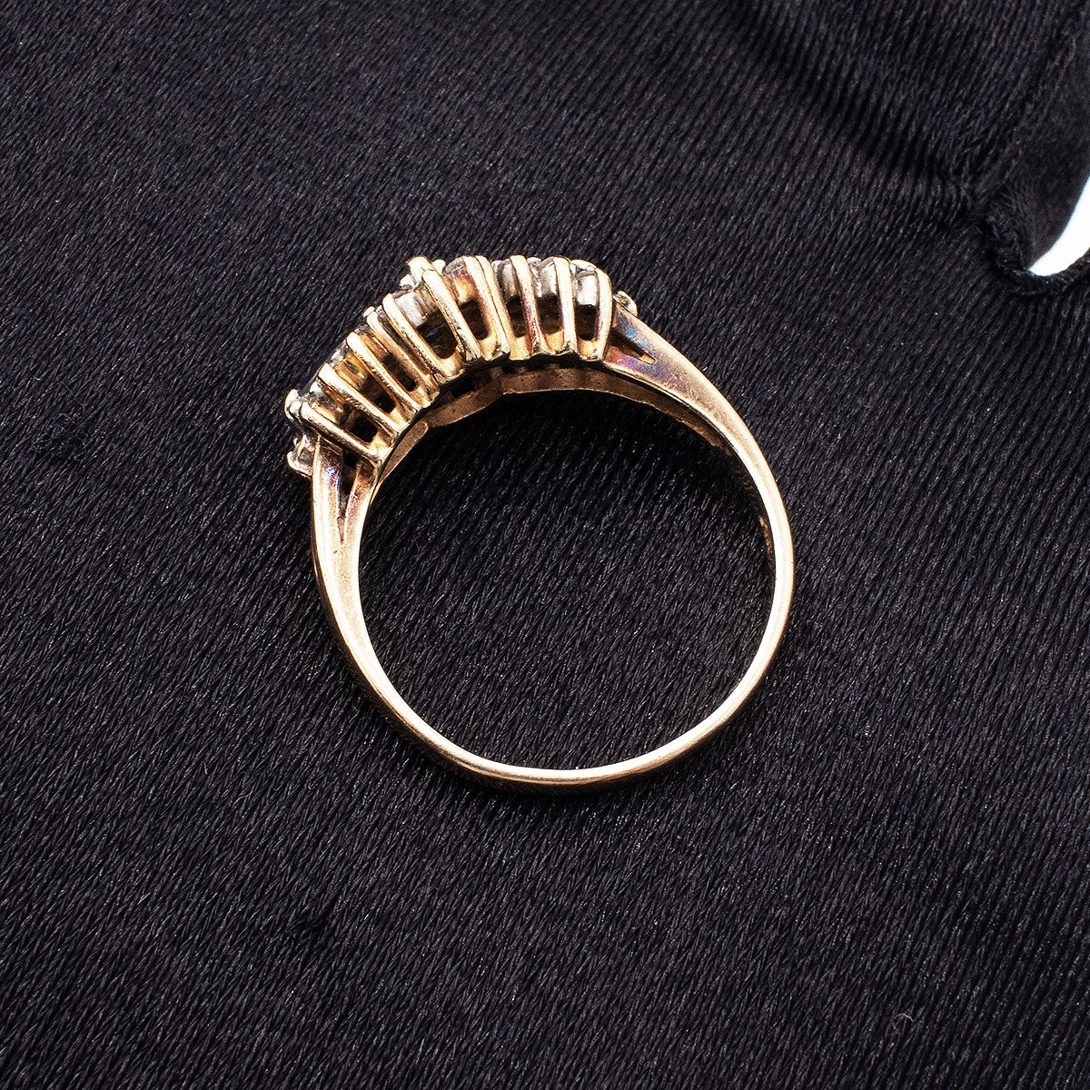 14k Yellow Gold Marquise Shaped Blue Three Gemstone Ring With Diamonds