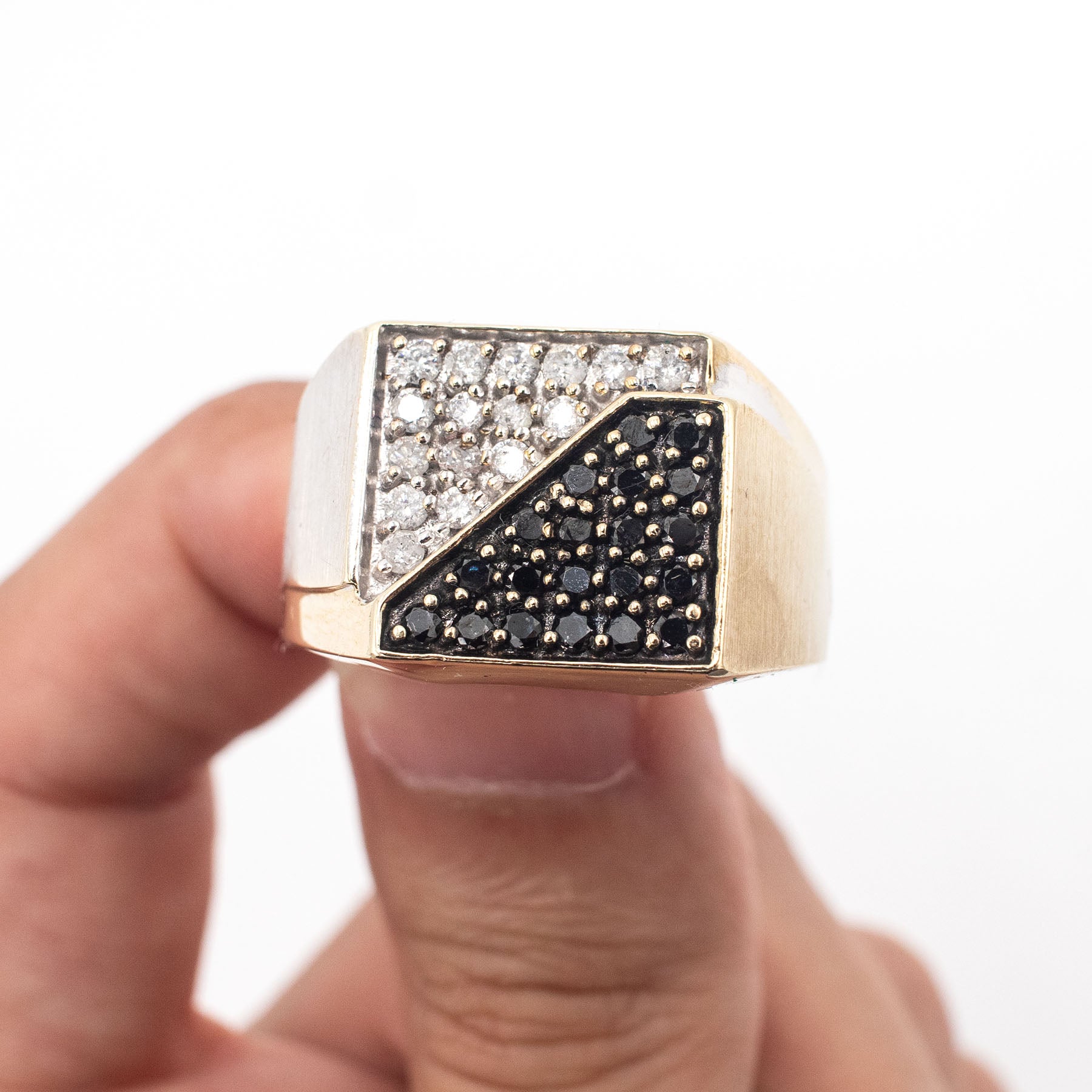 14k Yellow Gold Black & White Diamond Mens Ring