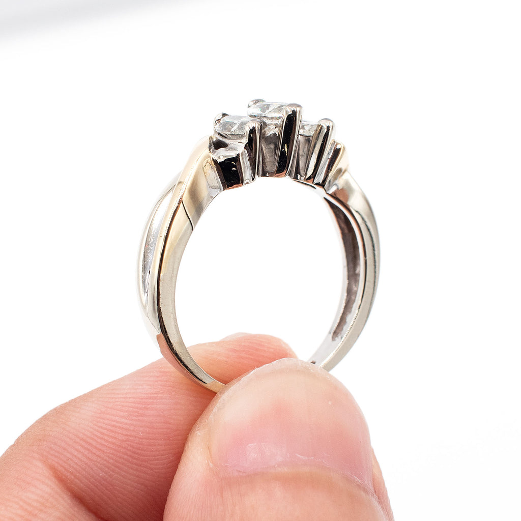 14k White Gold 1.05ctw Marquise Cut Triple Diamond Ring