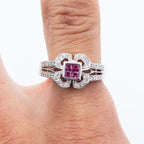 18k White Gold Ruby & Diamond Pave Clover Ring