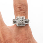 18k White Gold Cushion & Round Cut Pave Diamond Ring