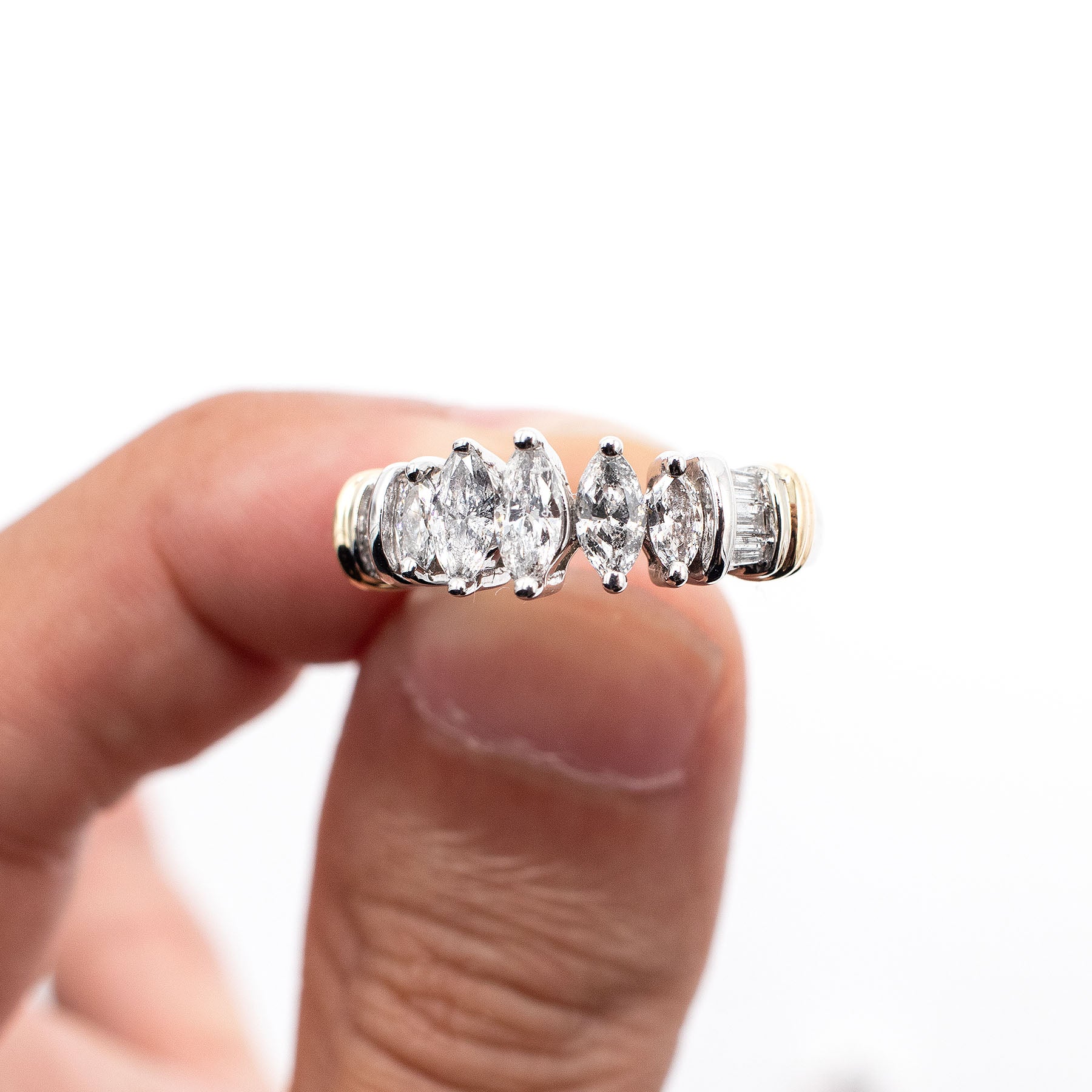 14k Two Tone Marquise Cut Diamond Five Stone Ring