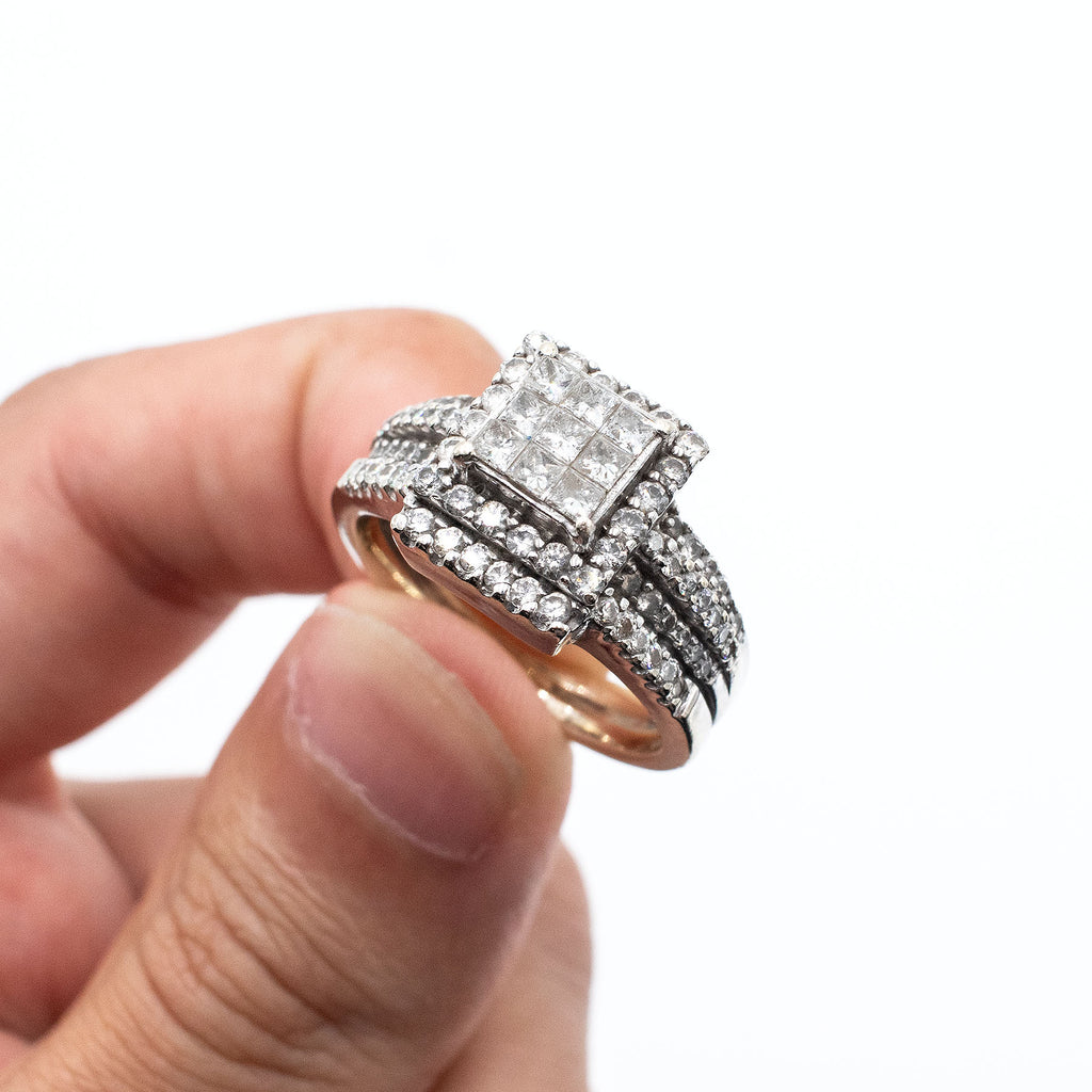 18k White Gold Cushion & Round Cut Pave Diamond Ring