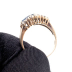 14k Yellow Gold Marquise Shaped Blue Three Gemstone Ring With Diamonds