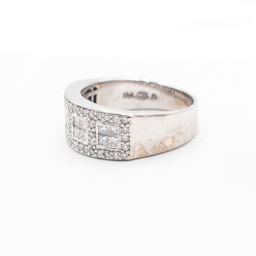 14k White Gold 1.50ctw Round & Princess Cut Diamond Pave Ring