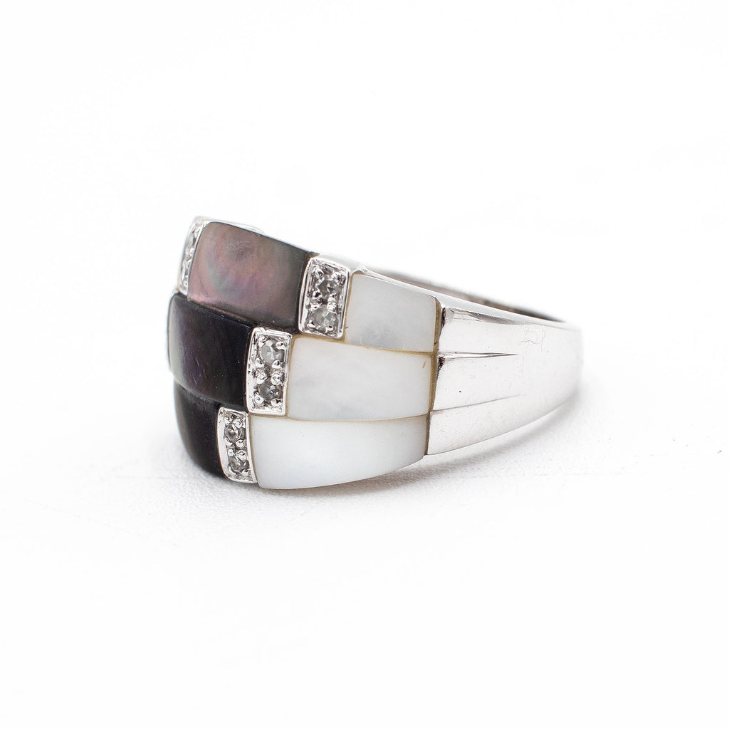 18k White Gold 0.12ctw Diamond Mother of Pearl Wide Ring